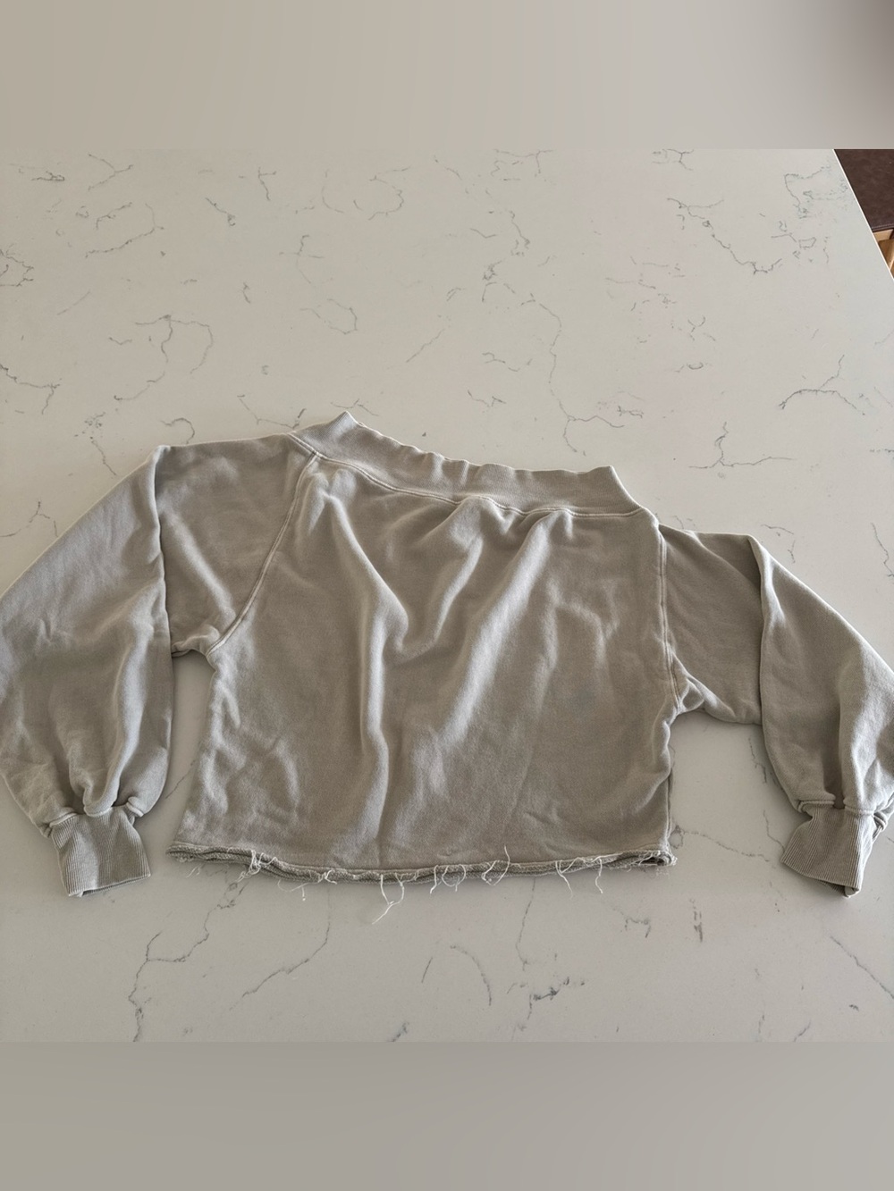 We The Free People Cropped Raw-Hem Sweatshirt - Light Gray Slouchy Top